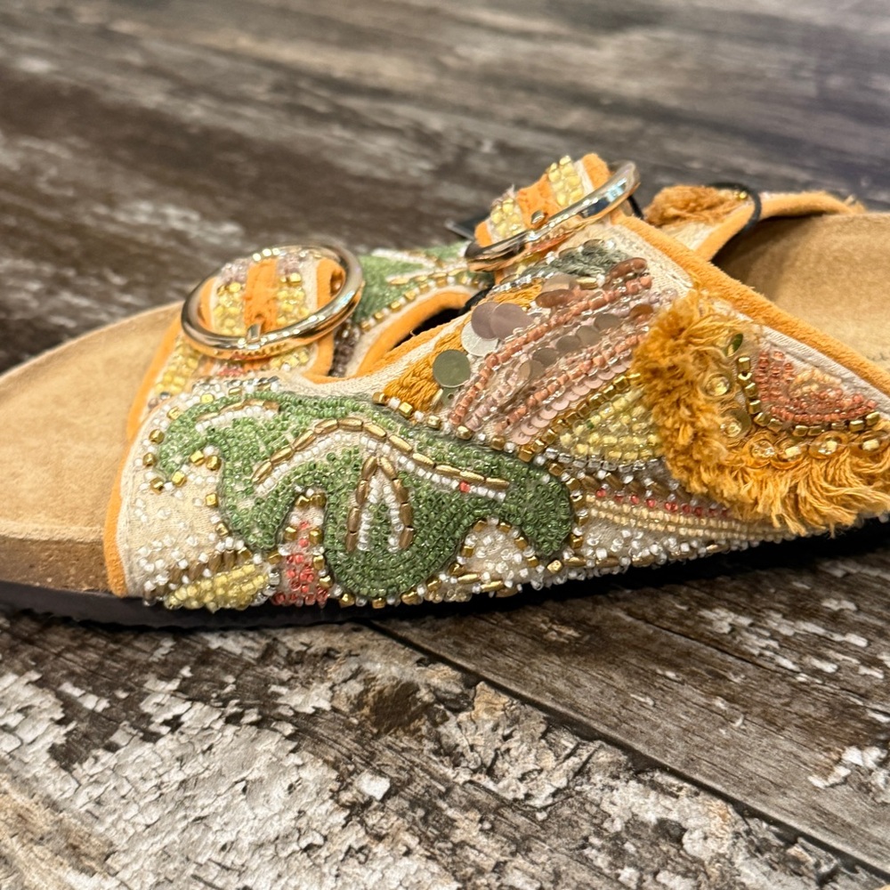 House of Harlow Slides 1960 Beaded Leaf Leather Buckle Sandals Size 8.5 NWT‎ - Picture 10 of 15